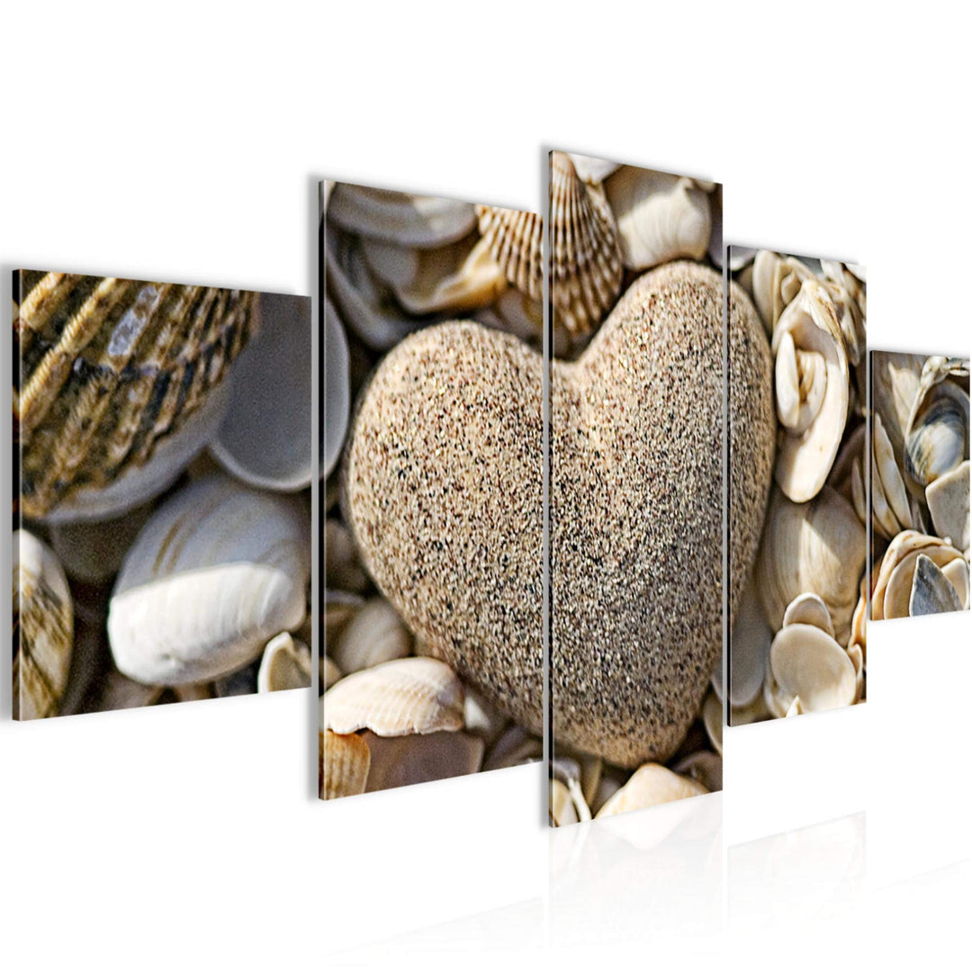 Runa Art Wandbilder Herz Strand 5 Teilig Bild auf Vlies Leinwand Deko Schlafzimmer Wohnzimmer Medita