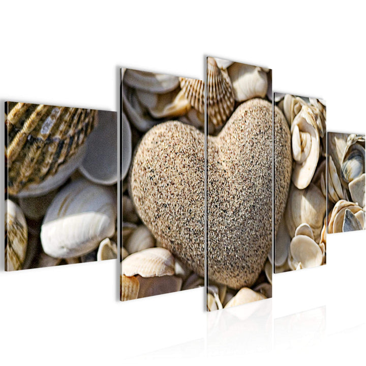 Runa Art Wandbilder Herz Strand 5 Teilig Bild auf Vlies Leinwand Deko Schlafzimmer Wohnzimmer Medita