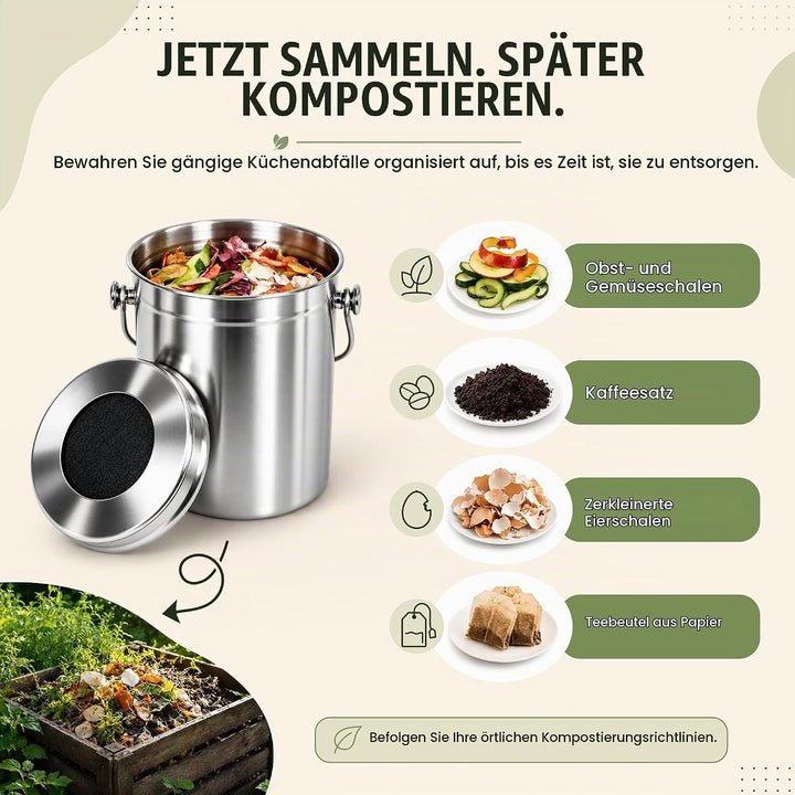 Epica Komposteimer, Edelstahl, 1 Gallon Grau, Grau