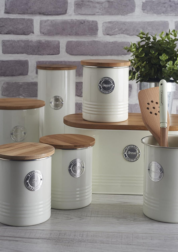 Typhoon, Edelstahl-Brotkasten „Living“, cremefarben, mit Deckel aus Bambus, Creme Creme Brot, Creme