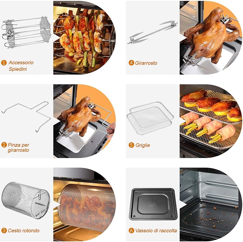 Bakaji Backofen Heissluftfritteuse Fritteuse zum Kochen von trockenem Grill ohne Öl Airfryer Kapazit