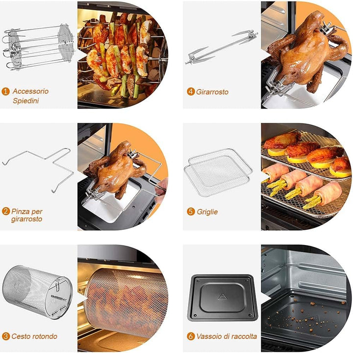 Bakaji Backofen Heissluftfritteuse Fritteuse zum Kochen von trockenem Grill ohne Öl Airfryer Kapazit