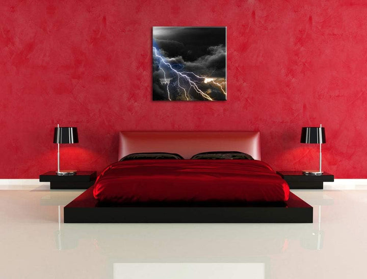 Pixxprint Blitze am Himmel als Leinwandbild Quadratisch/Grösse: 70x70 / Wandbild/Kunstdruck/fertig b