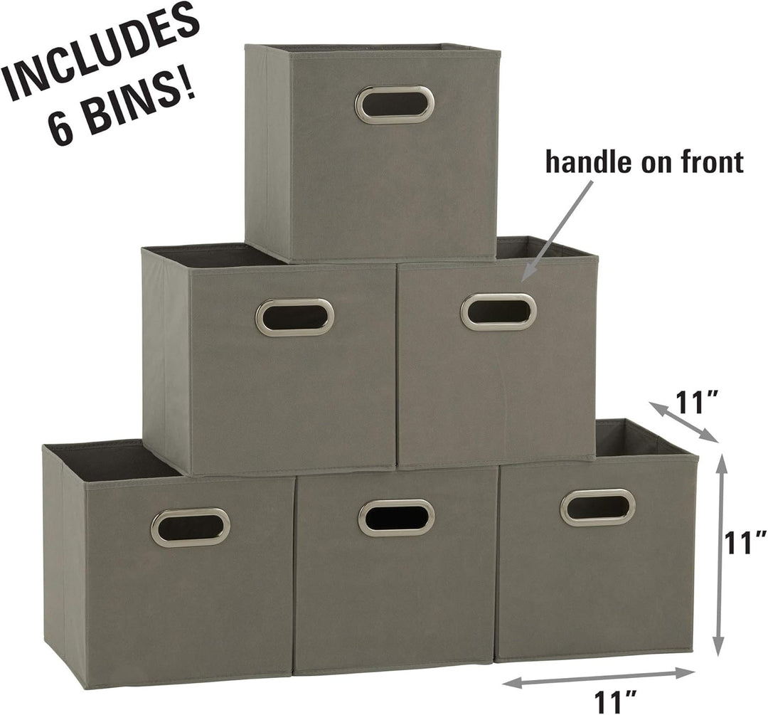 Haushalt Essentials 6 Stück Gewebe-Aufbewahrung Cube Mülleimer-Set mit Griffen, Marineblau grau, Gra