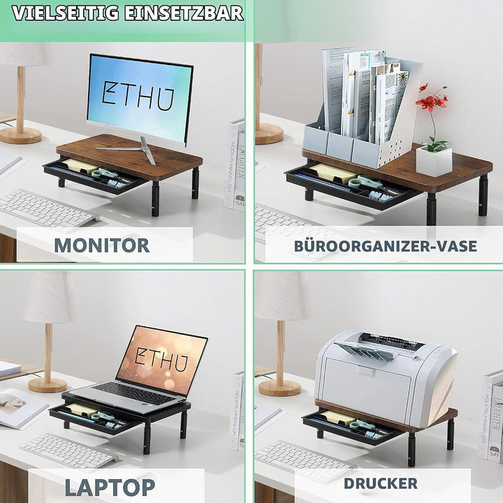 ETHU Dual Monitor Ständer, Höhenverstellbare Bildschirmerhöhung für 2 Monitore, Verstellbarer Monito