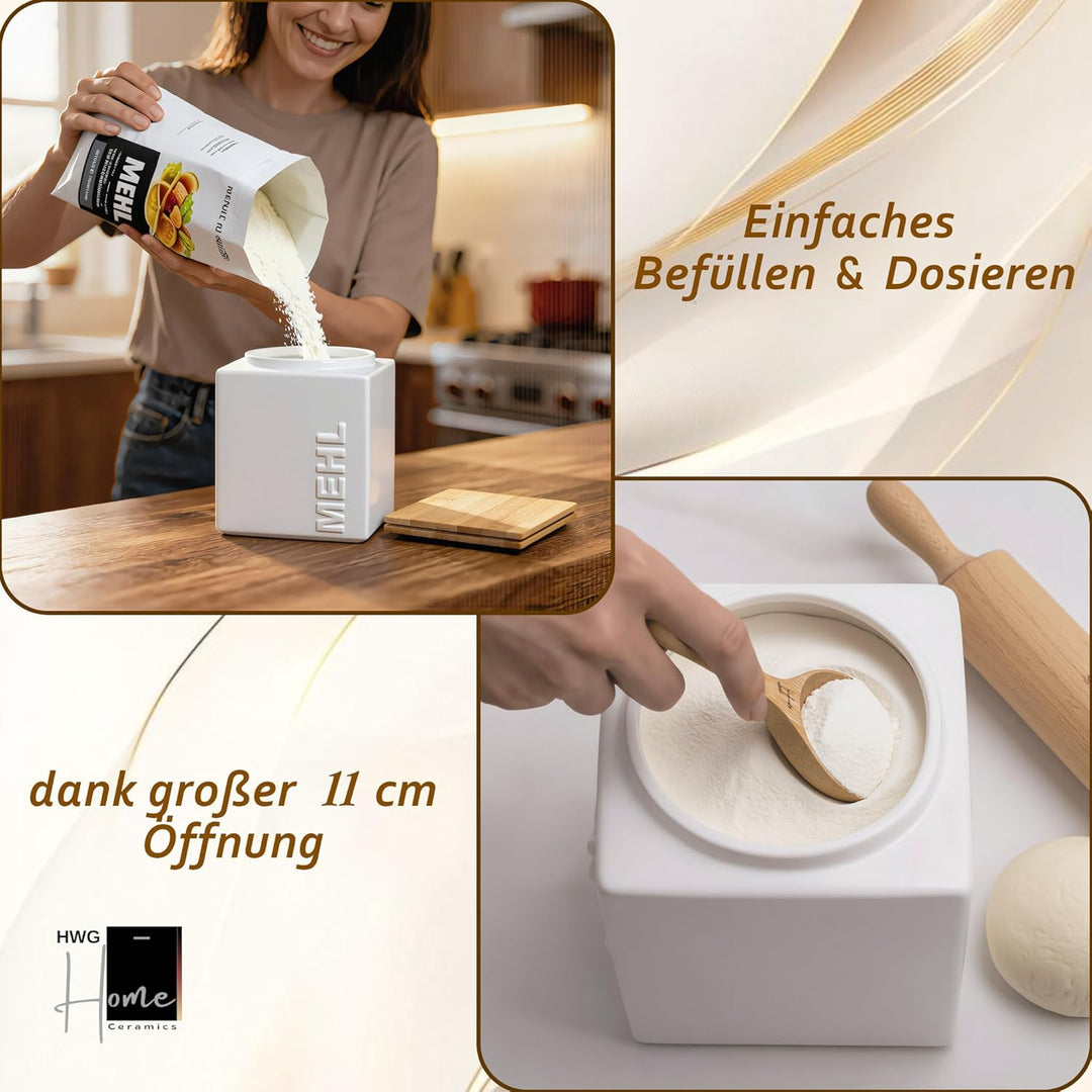 HWG-Home® - Mehl Aufbewahrung Luftdicht 1kg - für lange Haltbarkeit - Design Mehlbehälter und Vorrat
