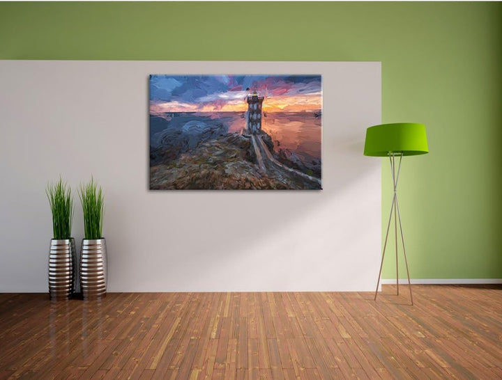 Pixxprint Leuchtturm im Sonnenuntergang als Leinwandbild/Grösse: 100x70 / Wandbild/Kunstdruck/fertig