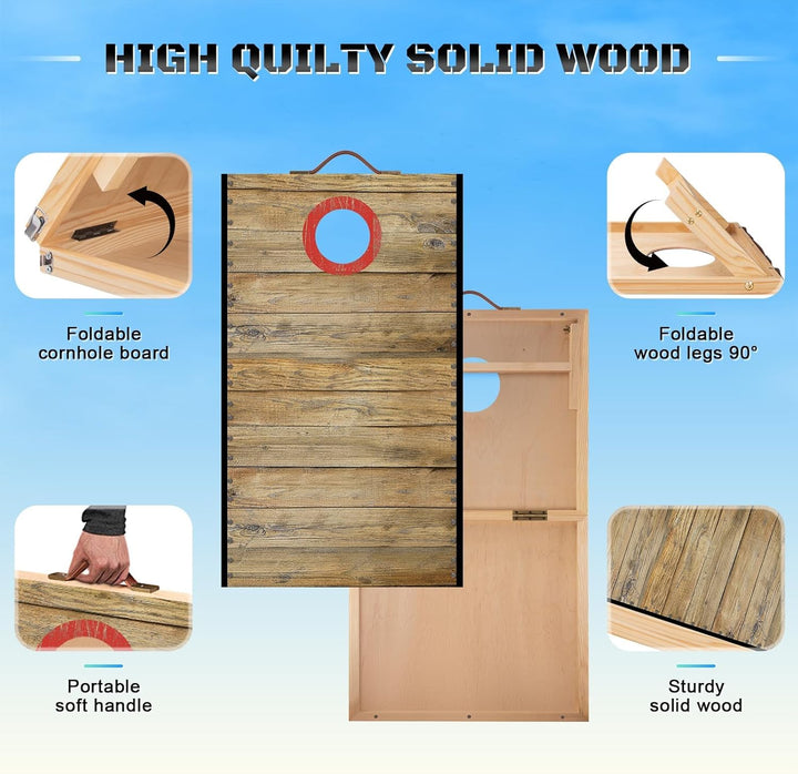 NZQXJXZ Cornhole Spiel Outdoor, 60 x 30 cm Massivholz Premium Corn Hole Boards mit 6 Cornhole Säckch