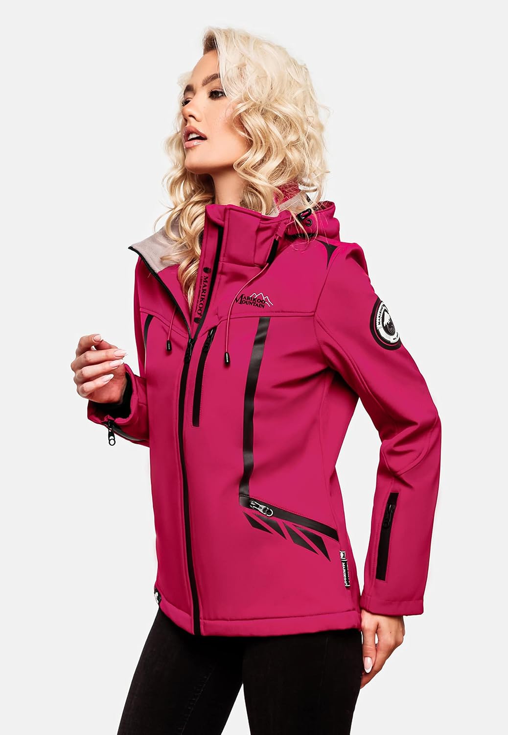 MARIKOO Damen Softshelljacke wasserdichte Funktionsjacke mit abnehmbarer Kapuze Mount-Cho-Oyu S Fuch