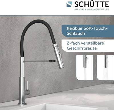 SCHÜTTE 79180 STILO Küchenarmatur mit ausziehbarer Brause, 360 Grad schwenkbarer Wasserhahn für die