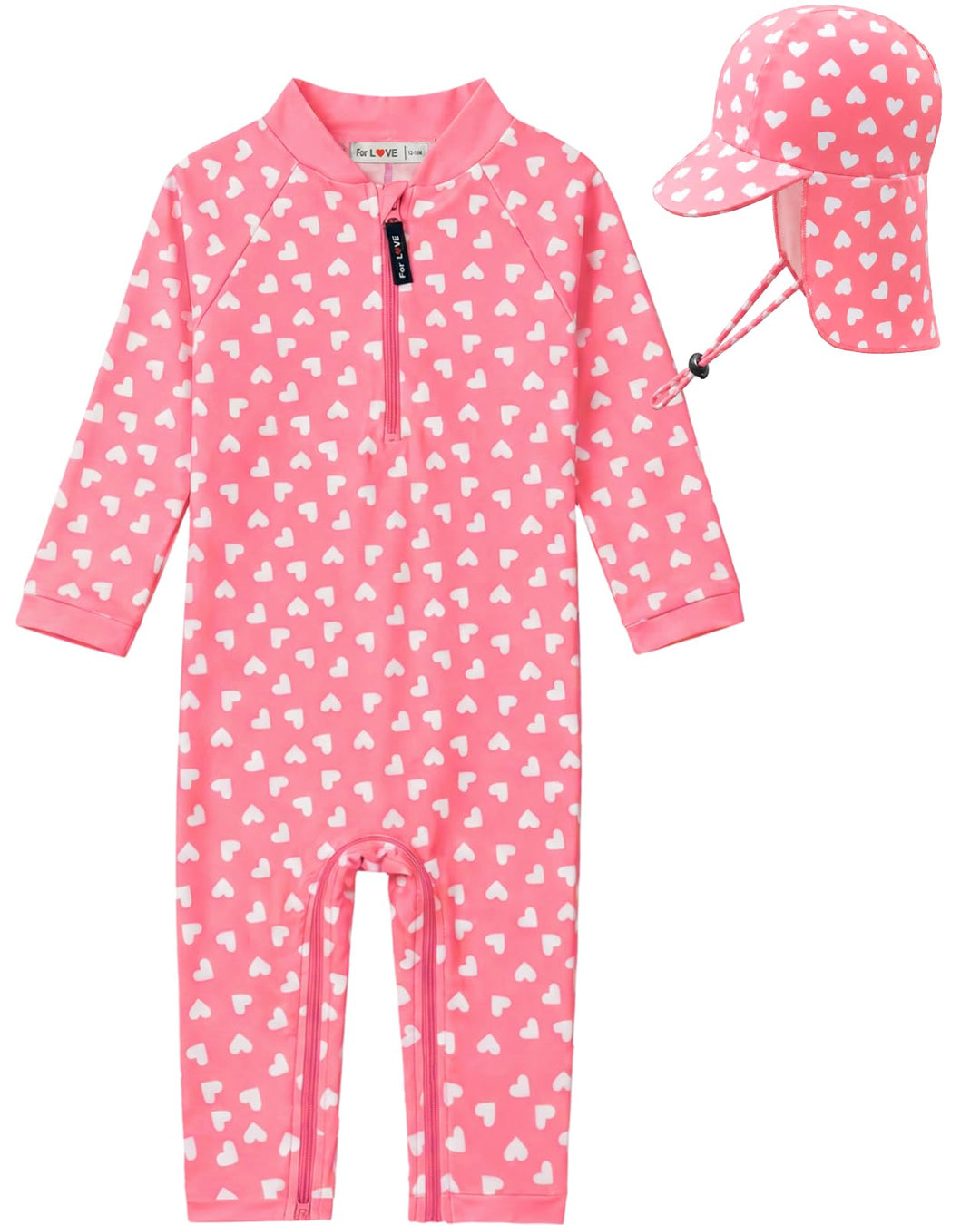 weVSwe Baby Mädchen Langarm Badeanzug UV-Schutz UPF 50+ Einteiler mit Kleinkind Sonnenhut Flap Cap 0
