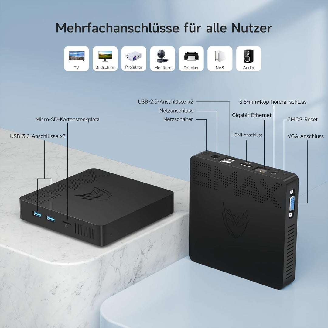 BMAX Mini PC W-11 Pro 8 GB DDR4 128 GB eMMC, W-11 Pro Gemini Lake N4000 (bis zu 2,6 GHz), Dual-Scree