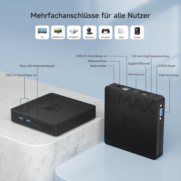 BMAX Mini PC W-11 Pro 8 GB DDR4 128 GB eMMC, W-11 Pro Gemini Lake N4000 (bis zu 2,6 GHz), Dual-Scree