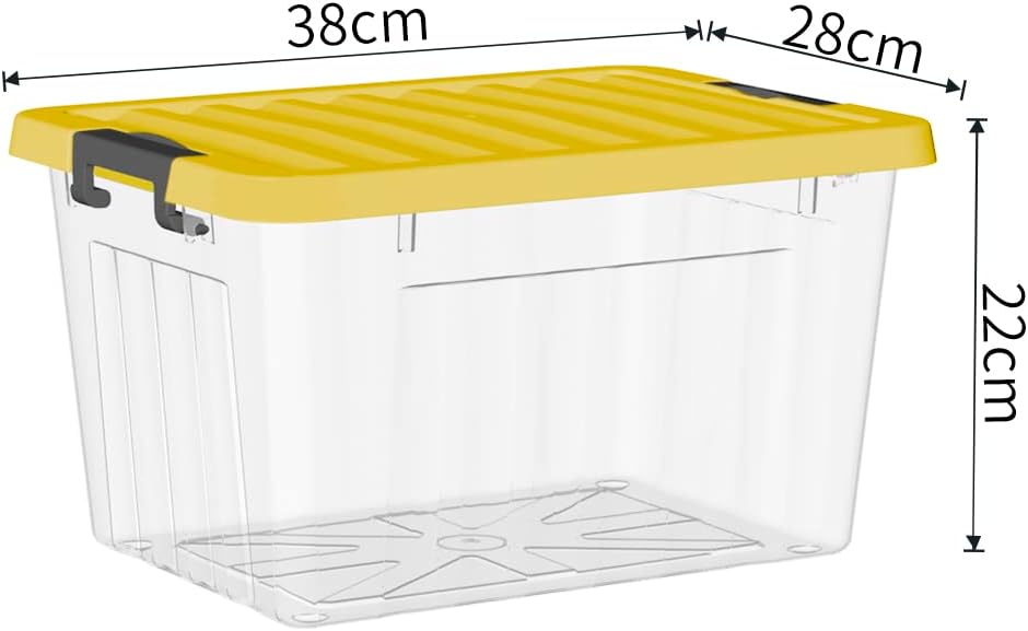 Cetomo 15L*4 Kunststoff-Aufbewahrungsbox Transparent mit langlebigen gelben Deckel und Sicherheitsve