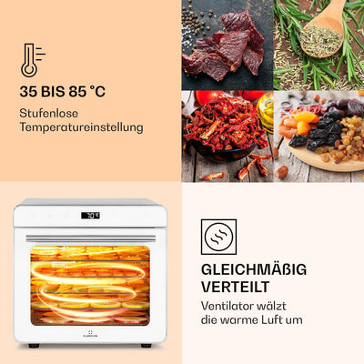 Klarstein Dörrautomat, Dörrgerät für Gemüse, Obst, Nüsse und Fleisch Trocknen, Food Dehydrator mit 6