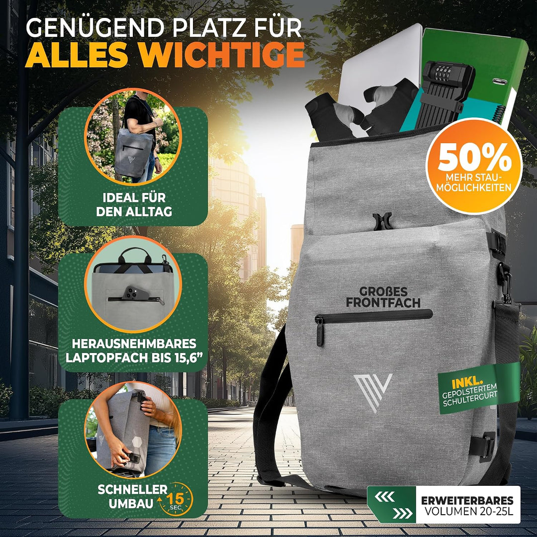 MIVELO 3in1 Fahrradtasche für Gepäckträger I Rucksack &amp; Gepäckträgertasche hinten - in 15 Sekunden u