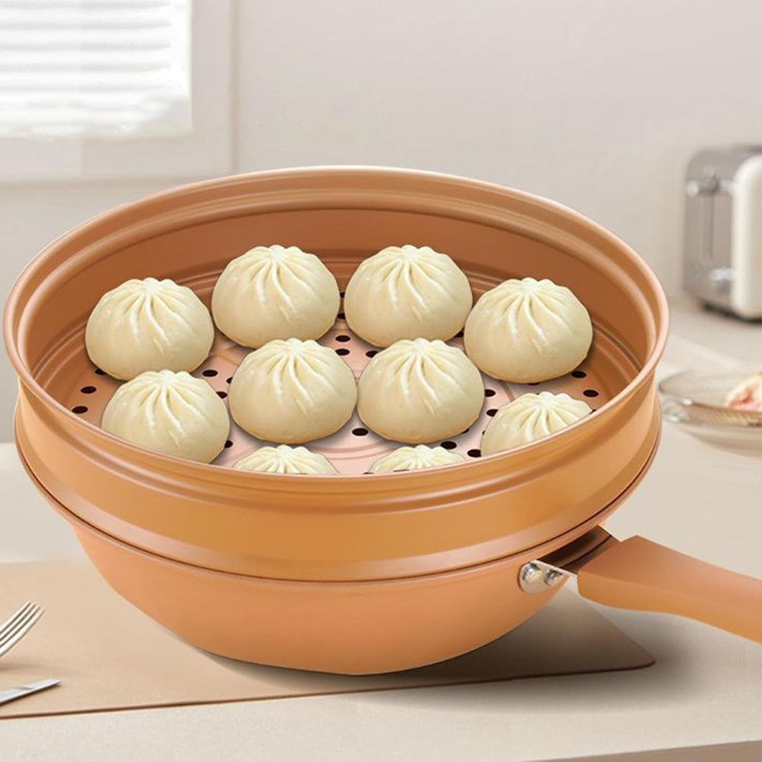 Keramik-Wok mit Deckel Multifunktionaler Tontopf mit Antihaftbeschichtung,Ton-Antihaft-Topf,Gesundhe