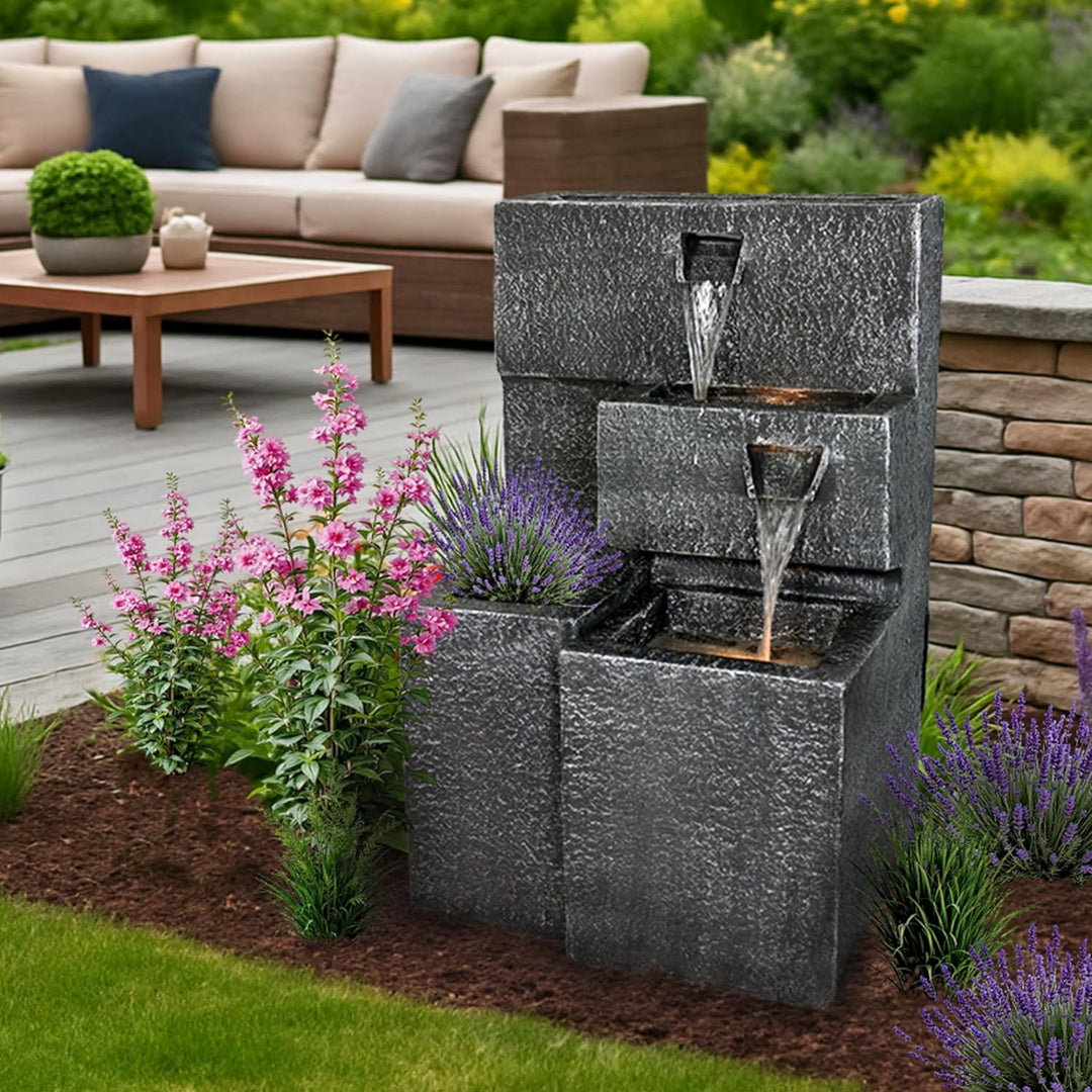 Arnusa Springbrunnen Grada Bepflanzbar mit LED Beleuchtung, Wasserfall Gartenbrunnen Kaskade