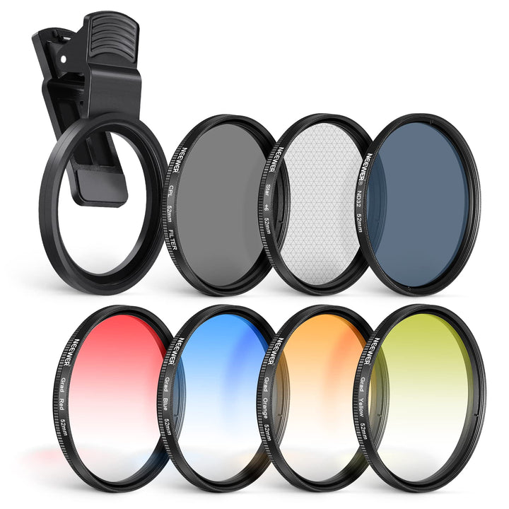 NEEWER 52mm ND+CPL+Effekt Filter Set mit Handy Phone Objektiv Klammer, Polfilter ND32, 6 Punkt Stern