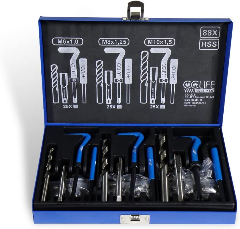 CCLIFE 88tlg Gewinde Reparatur Satz Gewindereparatur M6,M8,M10 Gewindehüls Einsätze, 88tlg