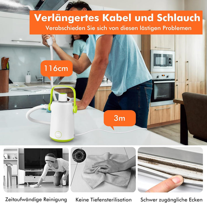 GOPLUS Dampfreiniger Handgerät, 1000W Handdampfreiniger, Aufheizzeit: 3 min., Dampfdruck: Max. 3 bar
