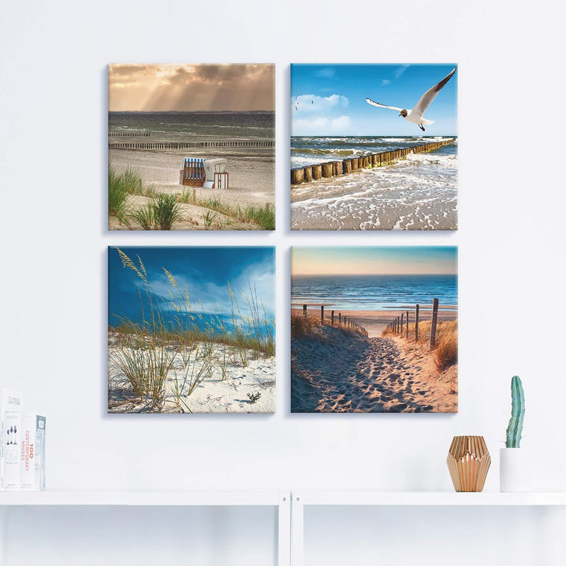 ARTLAND Leinwandbilder auf Holz Wandbild Bild Set 4 teilig je 30x30 cm Quadratisch Landschaft Strand