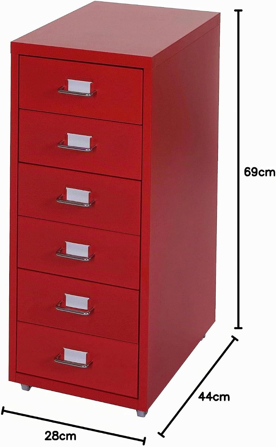 Mendler Rollcontainer Boston T851, Schubladenschrank Stahlschrank, 69x28x41cm 6 Schubladen - rot, Ro