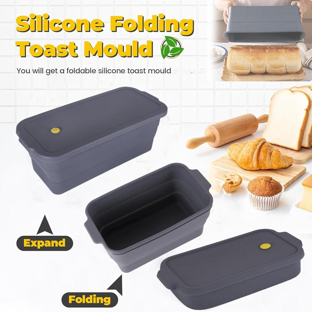 Gross Brotbackform, Faltbare Toast Form mit Deckel, verstärkter Griff, Silikonform, Backformen Kaste
