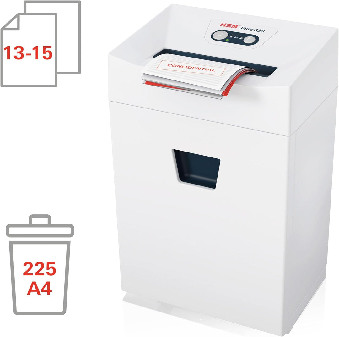 HSM Pure 320 Aktenvernichter I Streifenschnitt 3,9 mm I Sicherheitsstufe P-2 I Office Schredder für