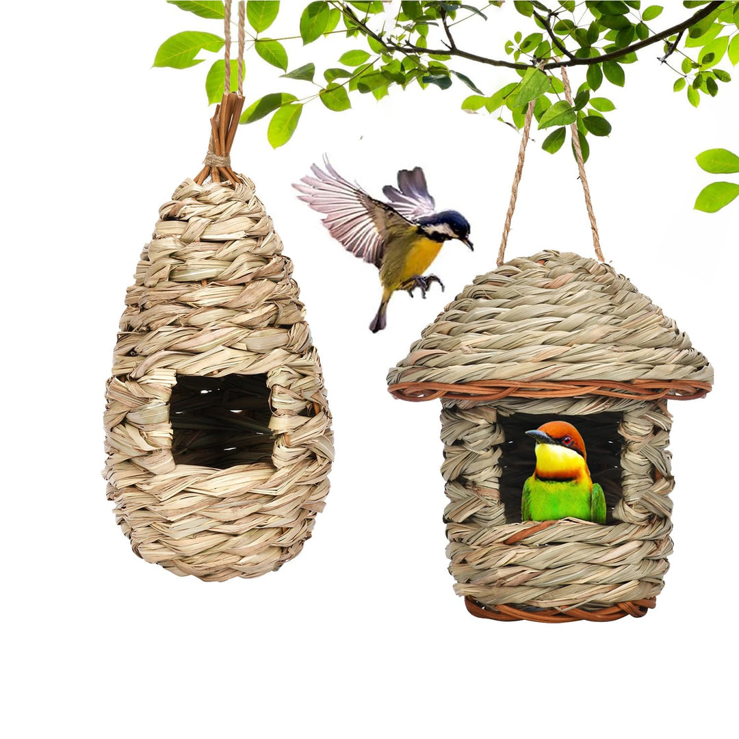 2 Stück Grass Bird Nest, Handgewebte Vogelhäuser, Wear-Resistant Hanging Bird Nest, Geeignet für Kol