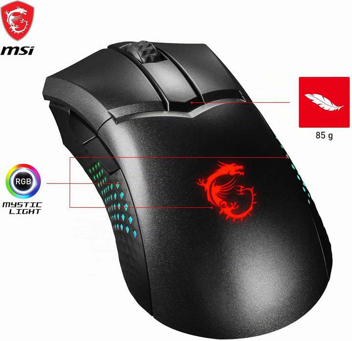 MSI Clutch GM51 Lightweight Wireless Gaming Maus - 26.000 DPI Optischer Sensor, 650 IPS, symmetrisch