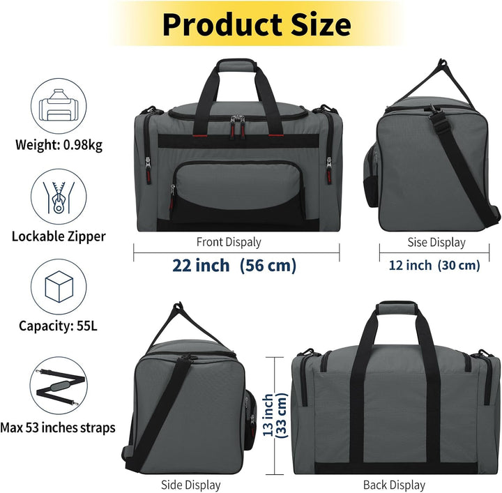 ZZY 55L Sporttasche Herren mit 2 Seitentaschen grosse Reisetasche für Fitness, Training und Reisen 5