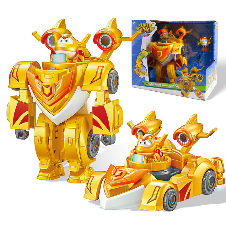 Super Wings EU770352 - Super Robot Suit Golden Boy, ca. 18 cm grosse verwandelbare Spiel-Figur, 2-in
