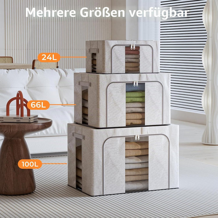 3 Stück 100L Feste Aufbewahrungstasche Mit Metallrahmen, Grosse Faltbare Kleideraufbewahrung Box, Kl