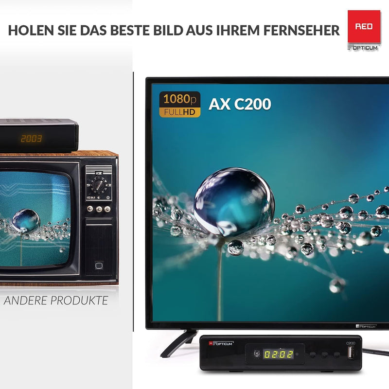 RED OPTICUM C200 HD Kabelreceiver I Digitaler Kabel-Receiver HD mit LED-Display - EPG - HDMI - USB -