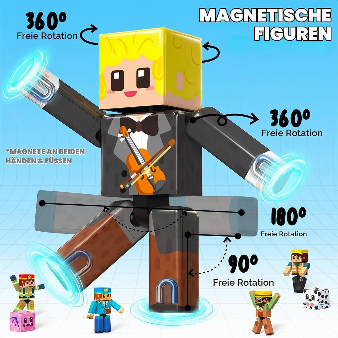 Magneverse 20-Teile Set für Magnetische Bausteine, Bewegliche Spielfiguren mit 10 Berufsfiguren und