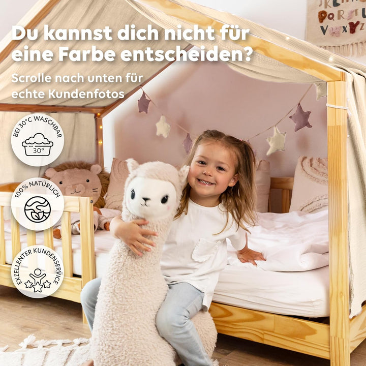 Hausbett Himmel [in 12 Farben] Betthimmel Hausbett aus 100% Baumwolle Musselin - Stoffhimmel für Hau