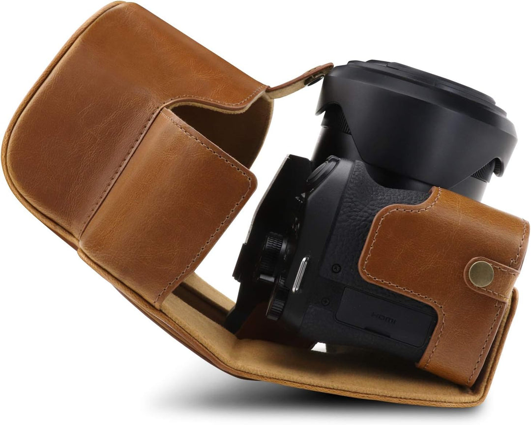 MegaGear MG1680 Ever Ready Leder Kameratasche mit Trageriemen kompatibel mit Leica V-Lux 5, Panasoni