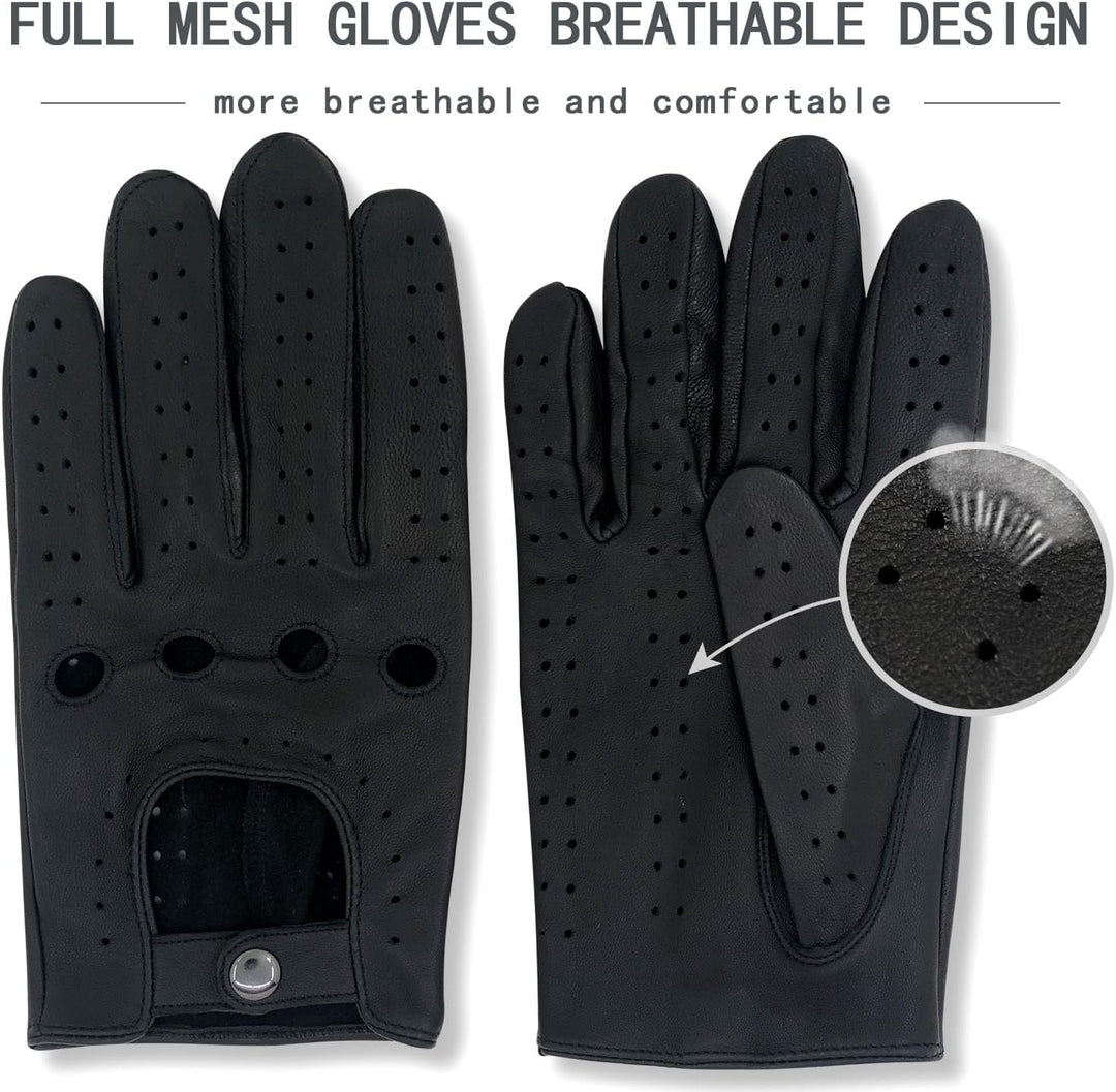ZLUXURQ Herren Fahrerhandschuhe aus 100% Leder,Unliniert Lederhandschuhe Large-9.5" Schwarz (Lammfel