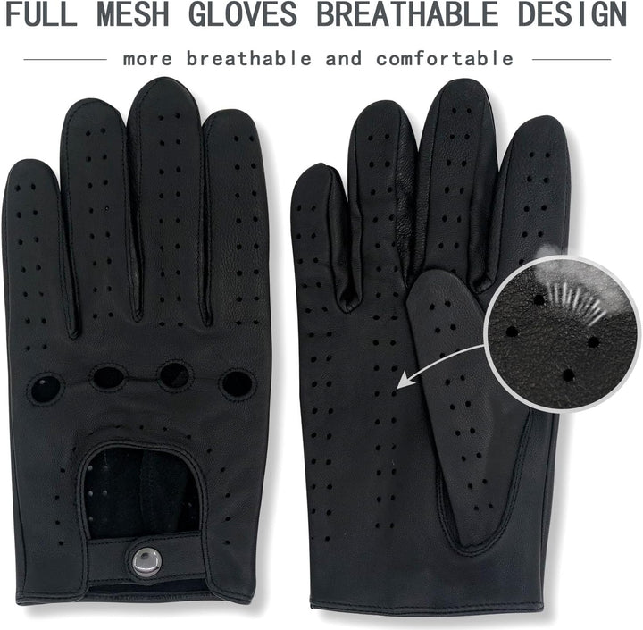 ZLUXURQ Herren Fahrerhandschuhe aus 100% Leder,Unliniert Lederhandschuhe Large-9.5" Schwarz (Lammfel
