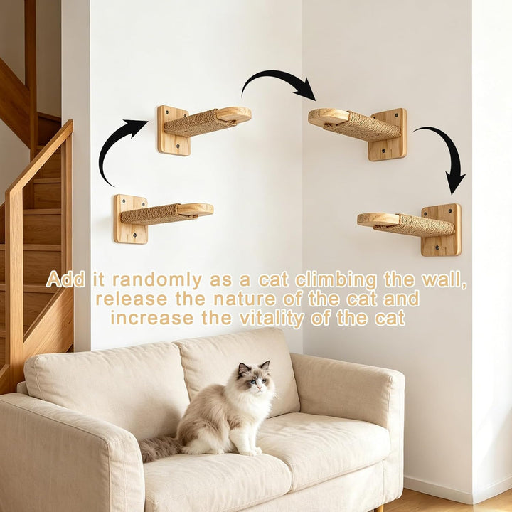 Katzentreppe Wand 4pcs, Kletterwand Katzen,Wandliege Kletterwand Katzen mit Juteseil zum Kratzen, fü