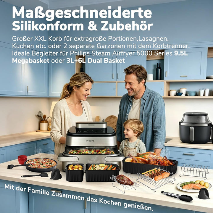 Heissluftfritteuse Zubehör für Philips Airfryer 5000 Series Megabasket 9,5L | 3Pcs Silikonform Zubeh