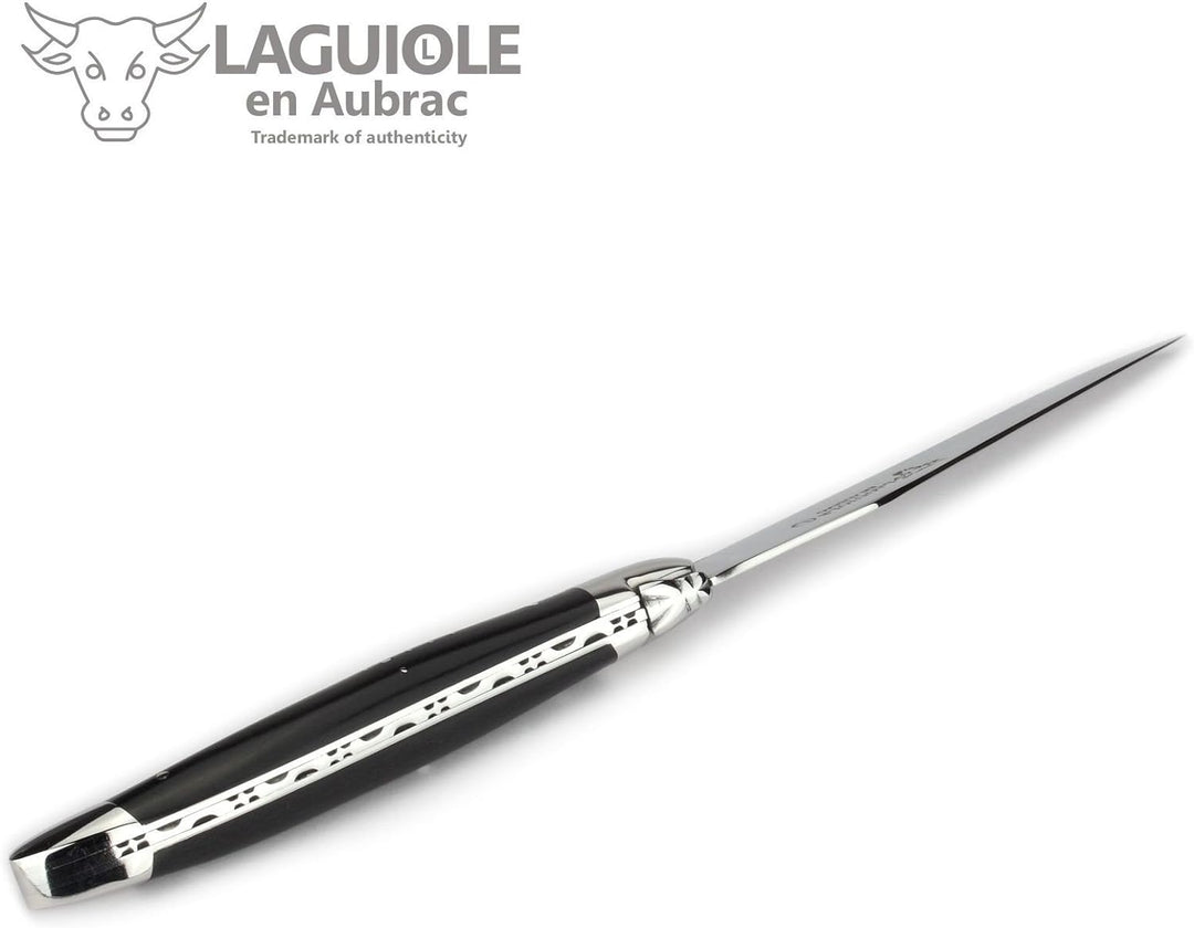Laguiole en Aubrac - 6er Set Steakmesser Frankreich - Griff Ebenholz - Backen und Klinge glänzend -