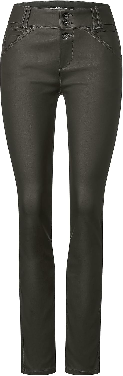 Street One Damen Hose Slim Coating 34W / 30L Woods Green, 34W / 30L Woods Green