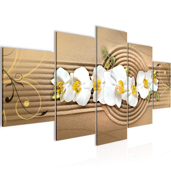 Runa Art Wandbilder Blumen Orchidee 5 Teilig Bild auf Vlies Leinwand Deko Wohnzimmer Sand Beige Brau