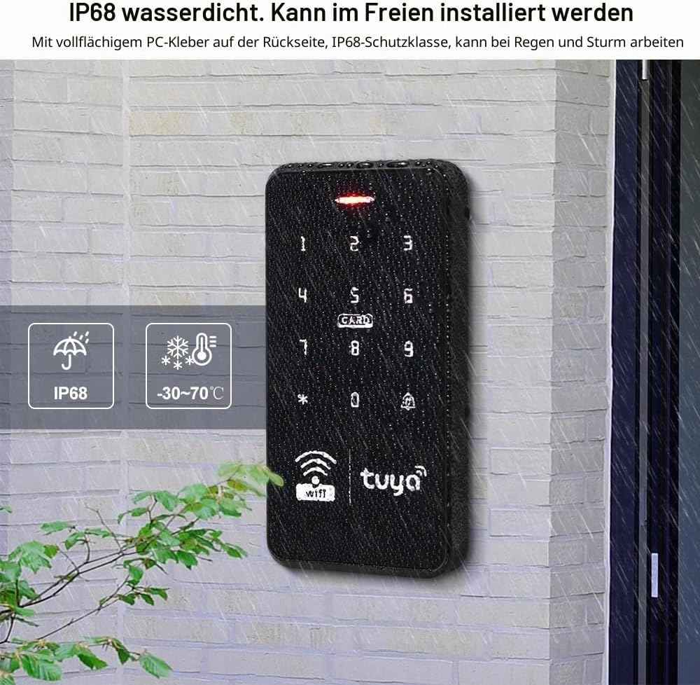 FUSYTULY WiFi Tuya Zugangskontrolle Tastatur IP68 Wasserdicht RFID Access Controller 125KHz 13.56MHz