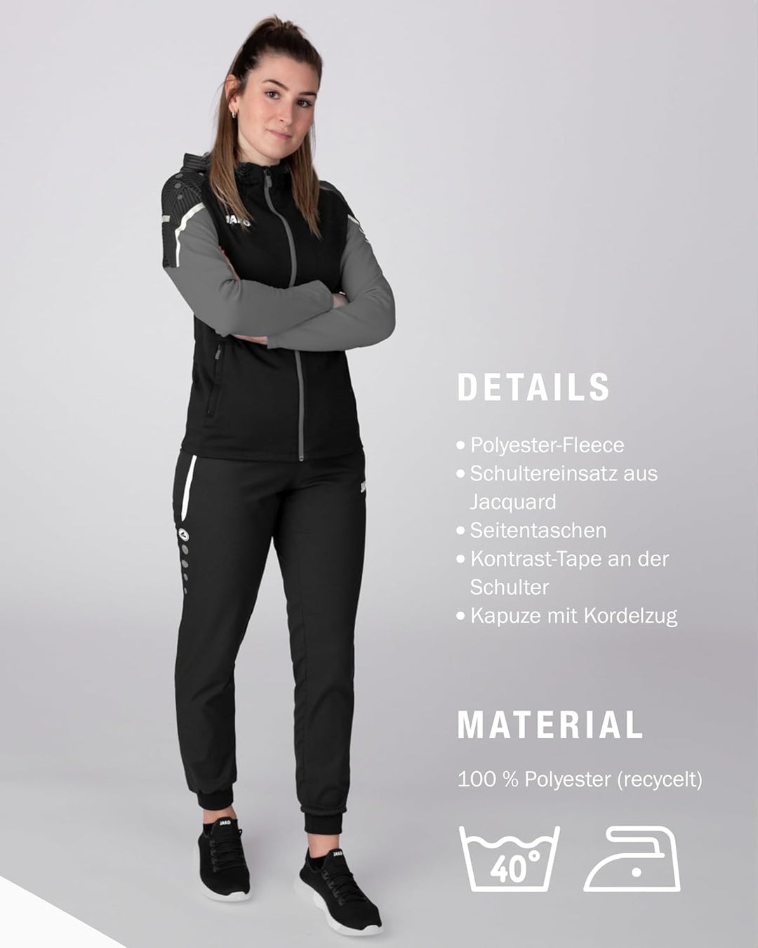 JAKO Damen Kapuzenjacke Performance, Royal/Weiss/Marine, 34, 6897 34 schwarz/anthra light, 34 schwar