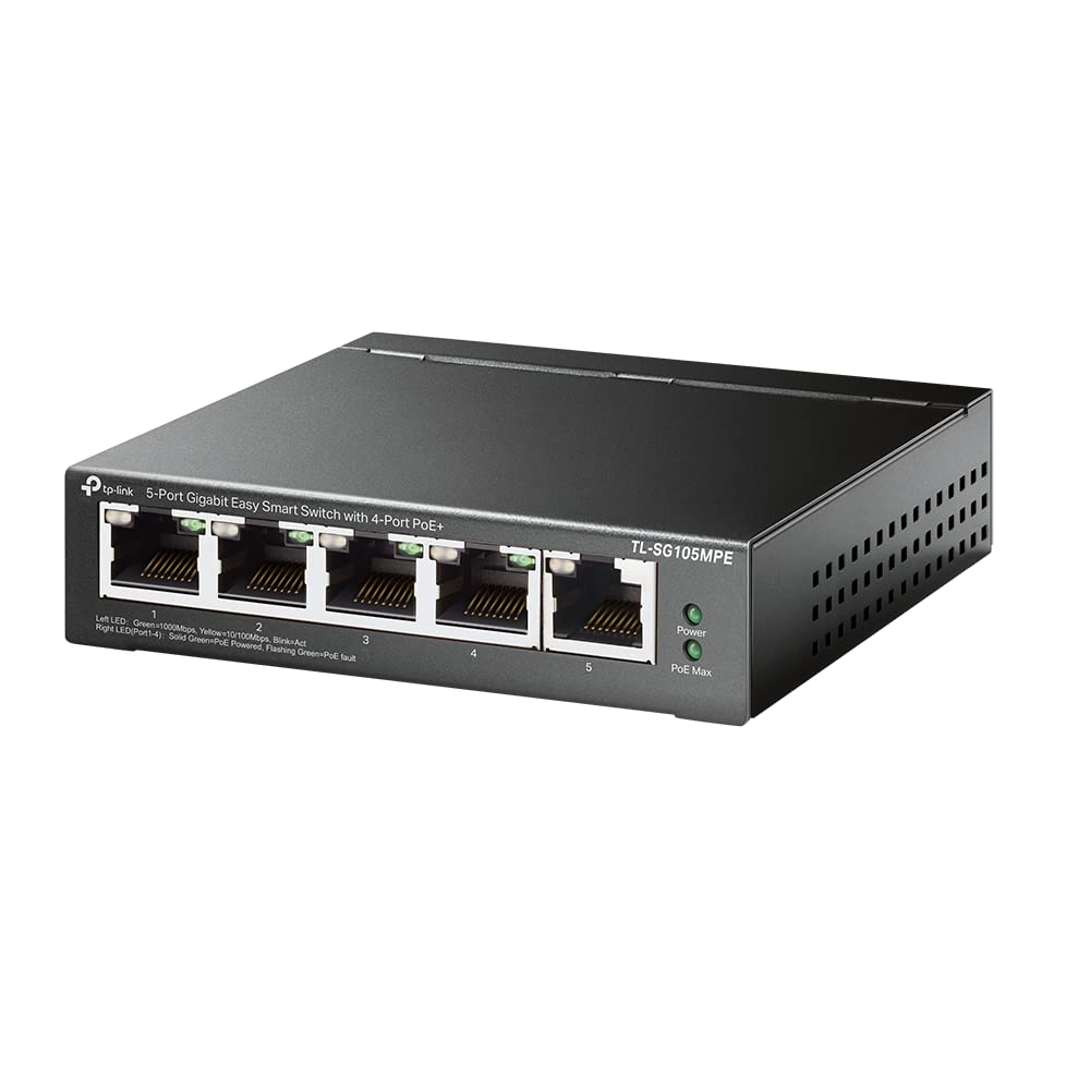 TP-Link TL-SG105MPE 5 Port Managed PoE Switch mit 4 PoE+ Ports (120 Watt, IEEE-802.3af/at PoE,lüfter