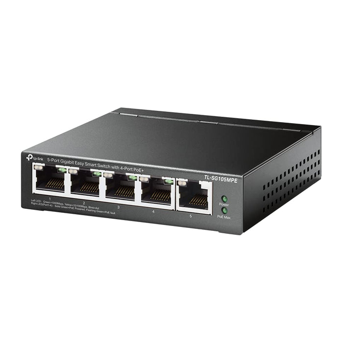 TP-Link TL-SG105MPE 5 Port Managed PoE Switch mit 4 PoE+ Ports (120 Watt, IEEE-802.3af/at PoE,lüfter