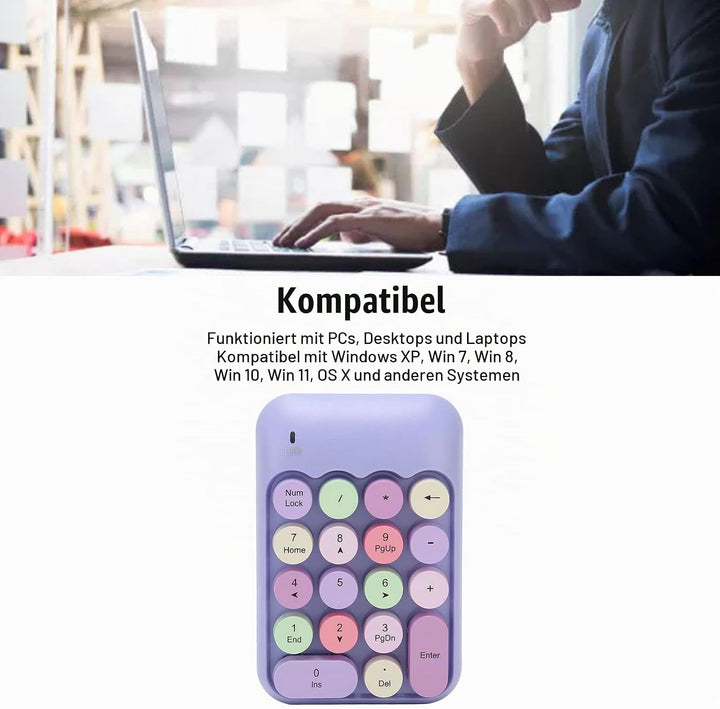 USB-Ziffernblock, Mechanischer Nummernblock für Laptop, 18 Tasten, Retro-Farbschreibmaschine, Runde